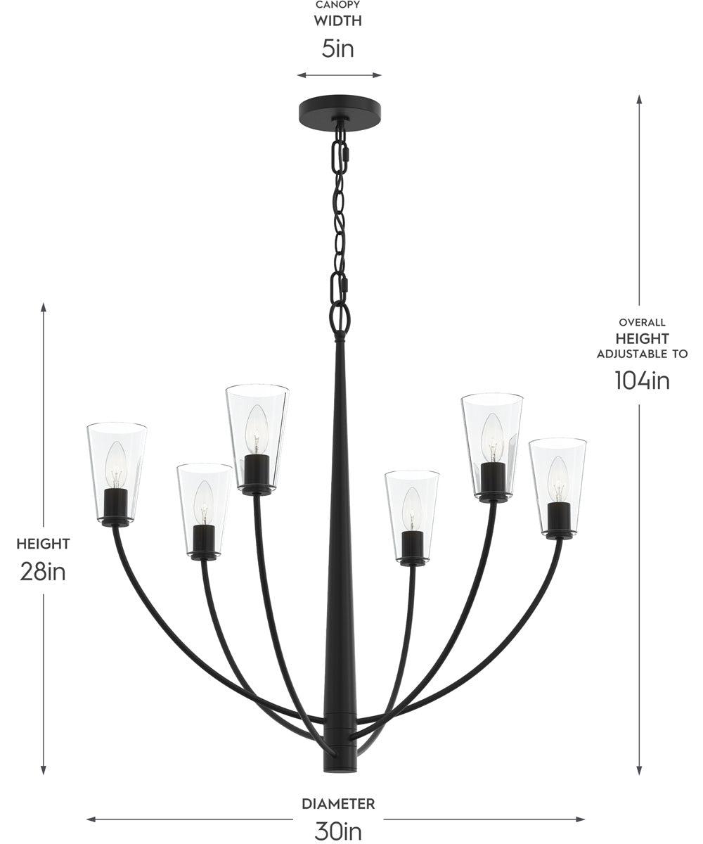 Jheni 6-Light Chandelier with Clear Glass Shades Matte Black