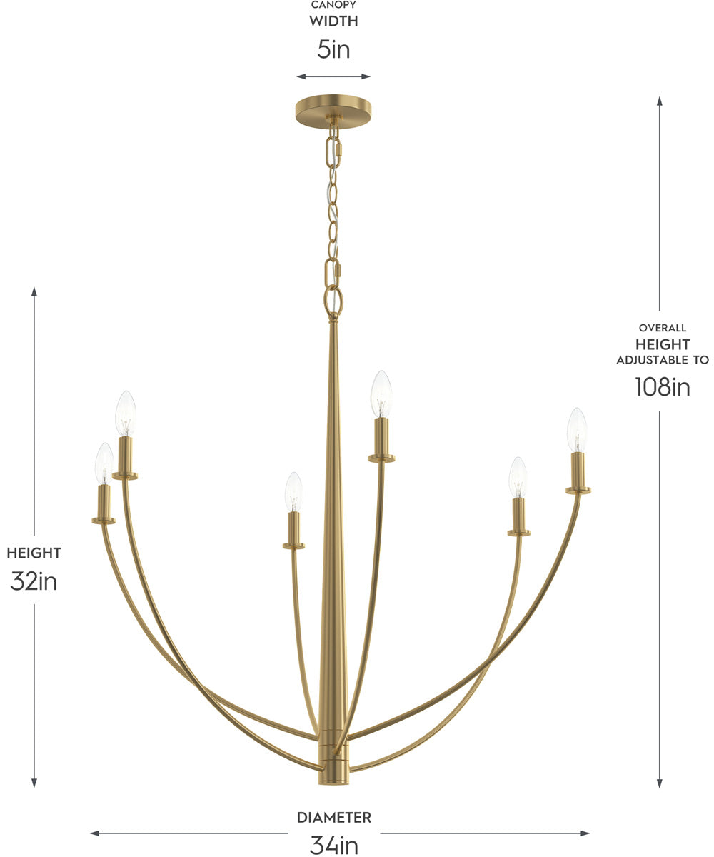 Jheni 6-Light Large Chandelier Brushed Gold