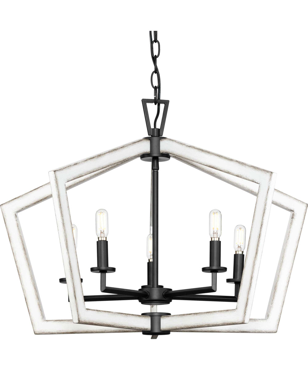 Galloway 5-Light 19.25" Modern Farmhouse Chandelier with Distressed White Accents Matte Black
