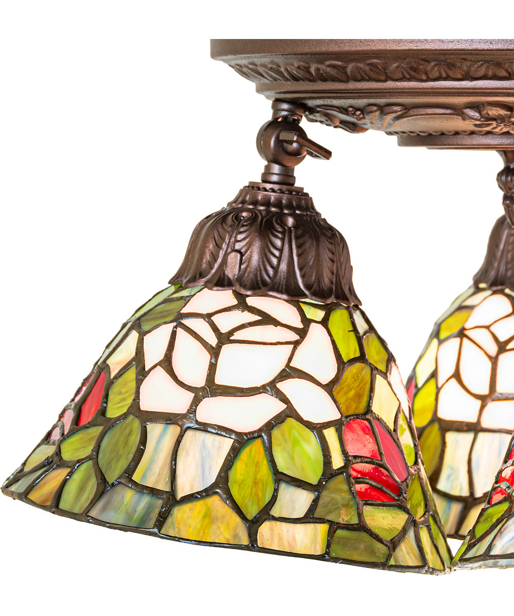 16" Wide Tiffany Rosebush 3 Light Semi-Flush Mount