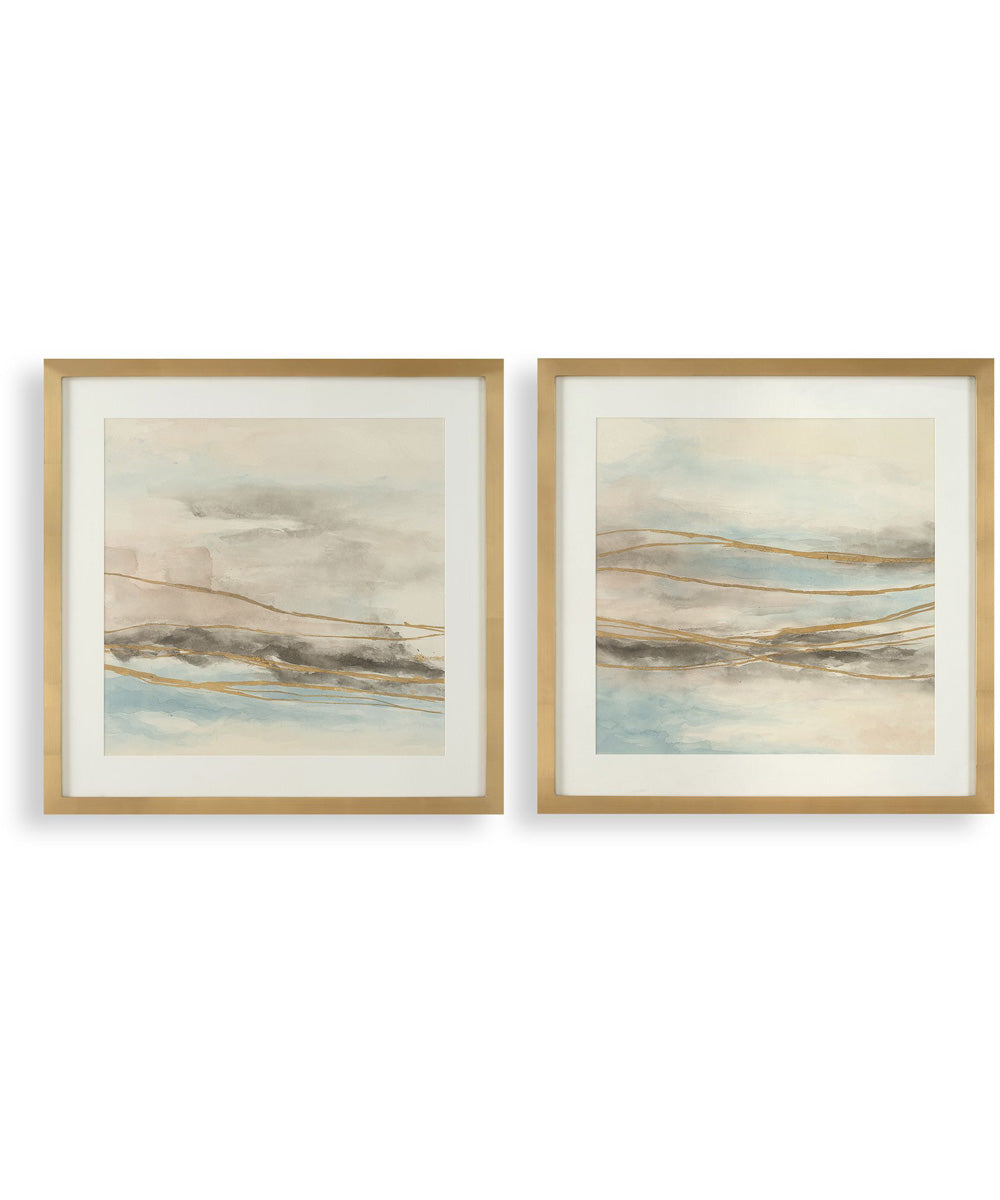 So Golden Abstract Landscape Prints Set of 2
