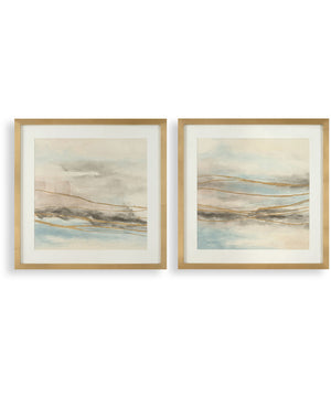 So Golden Abstract Landscape Prints Set of 2