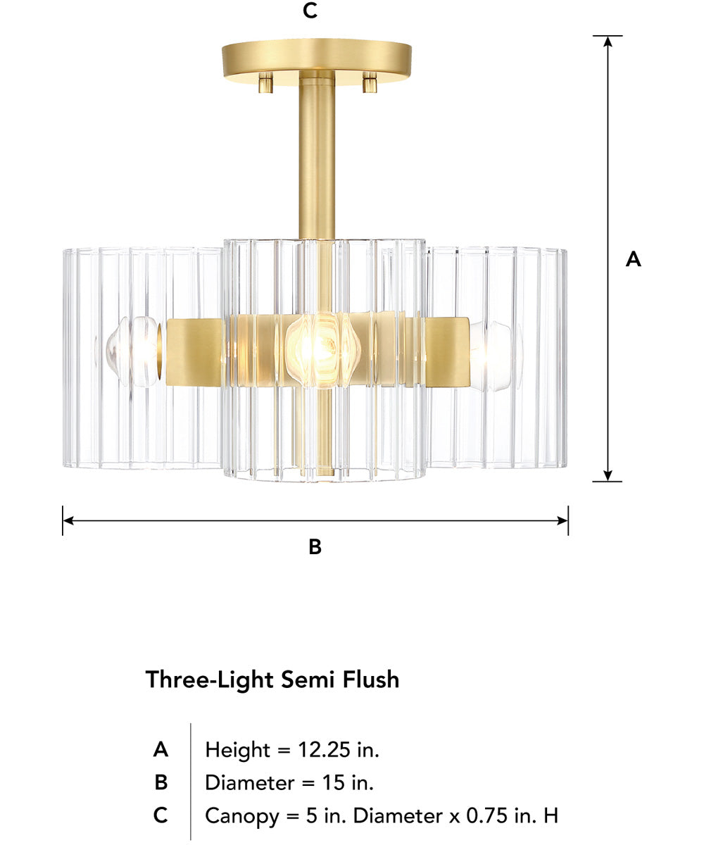 Aries 3 Light Semi Flush  Brushed Gold