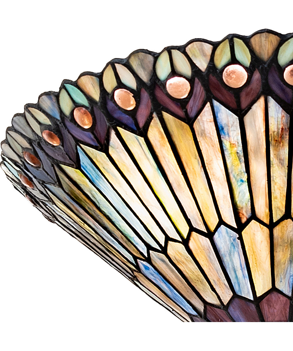 17" Wide Tiffany Jeweled Peacock Flushmount