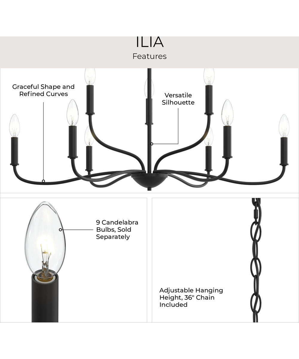 Ilia 9-Light Two-Tier Chandelier Matte Black