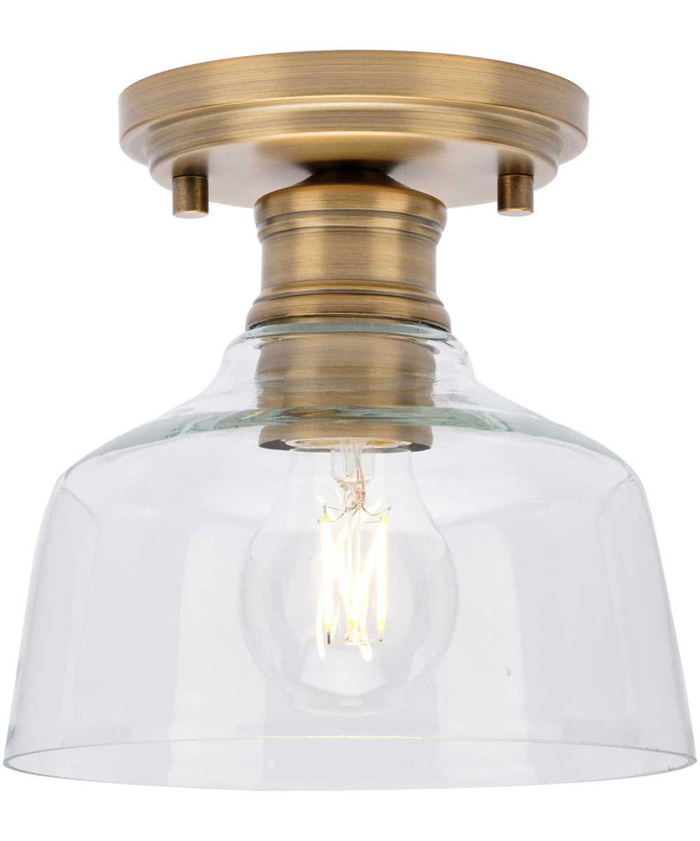 Singleton 1-Light 7.62" Farmhouse Small Semi-Flush Mount Light with Clear Glass Shade Vintage Brass