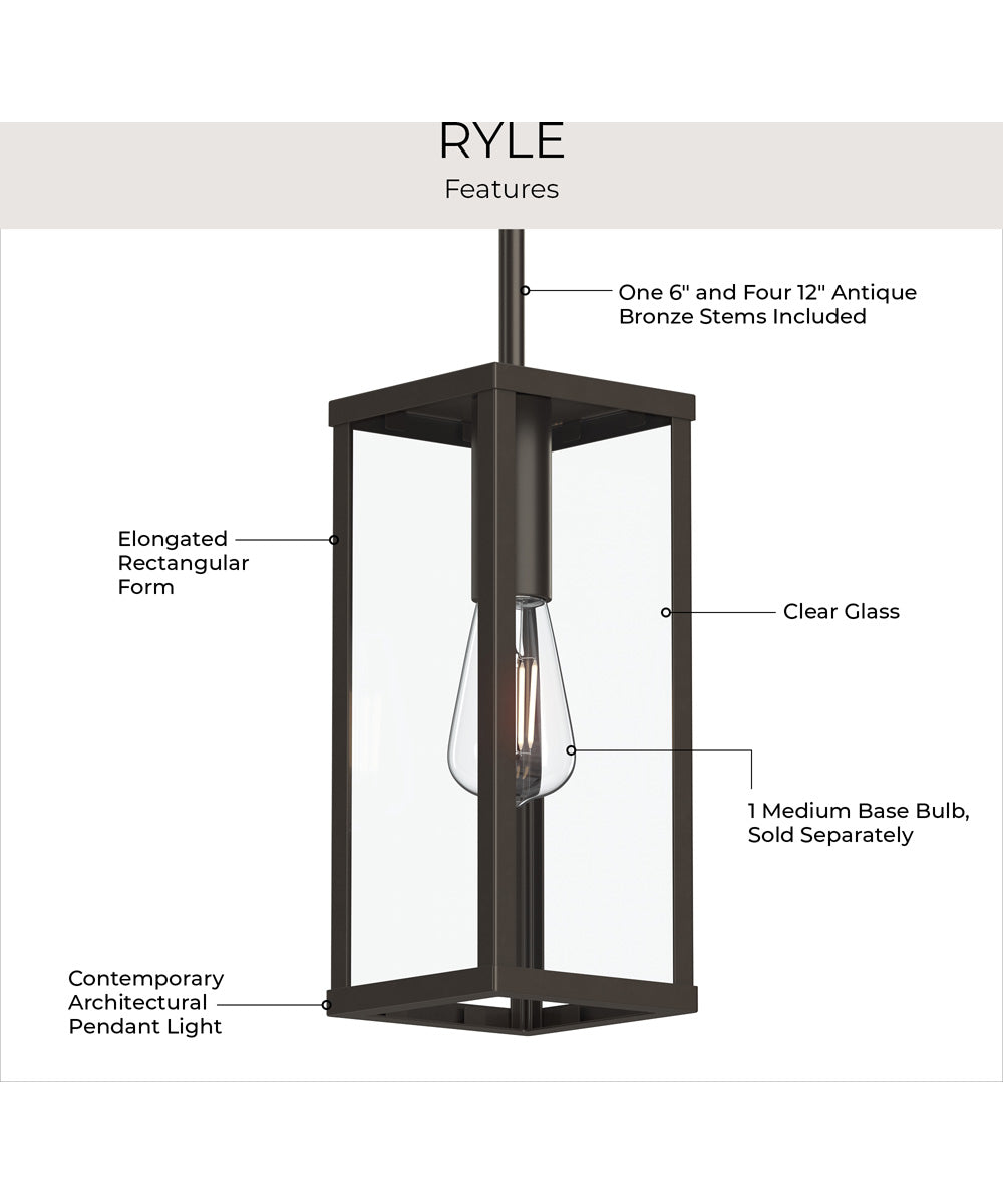 Ryle 1-Light Outdoor Pendant Light with Clear Glass Panels Antique Bronze