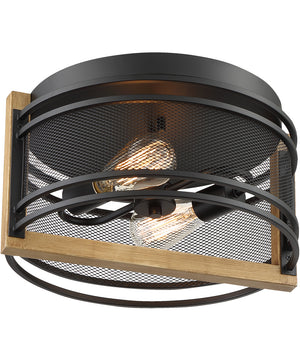 14"W Atelier 2-Light Close-to-Ceiling Black / Honey Wood