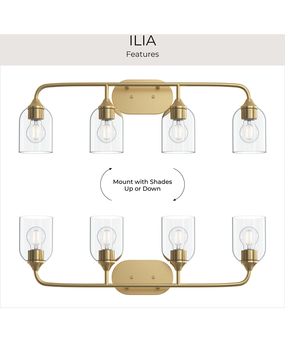 Ilia 4-Light Bath Vanity with Clear Glass Shade Brushed Gold