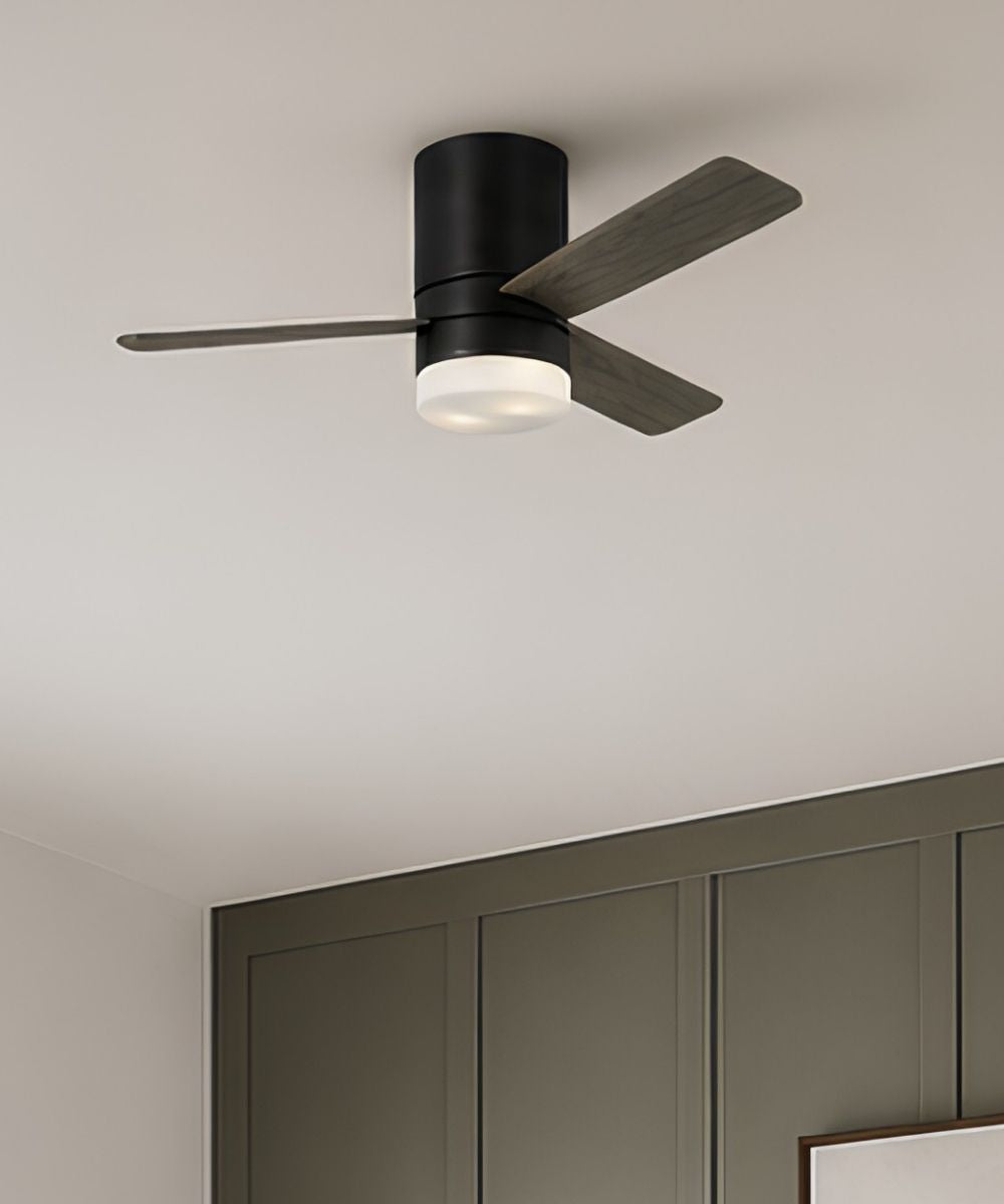 44" Era Modern 3-Blade Ceiling Fan Aged Pewter with Light Grey Weathered Oak Blades, LED Light