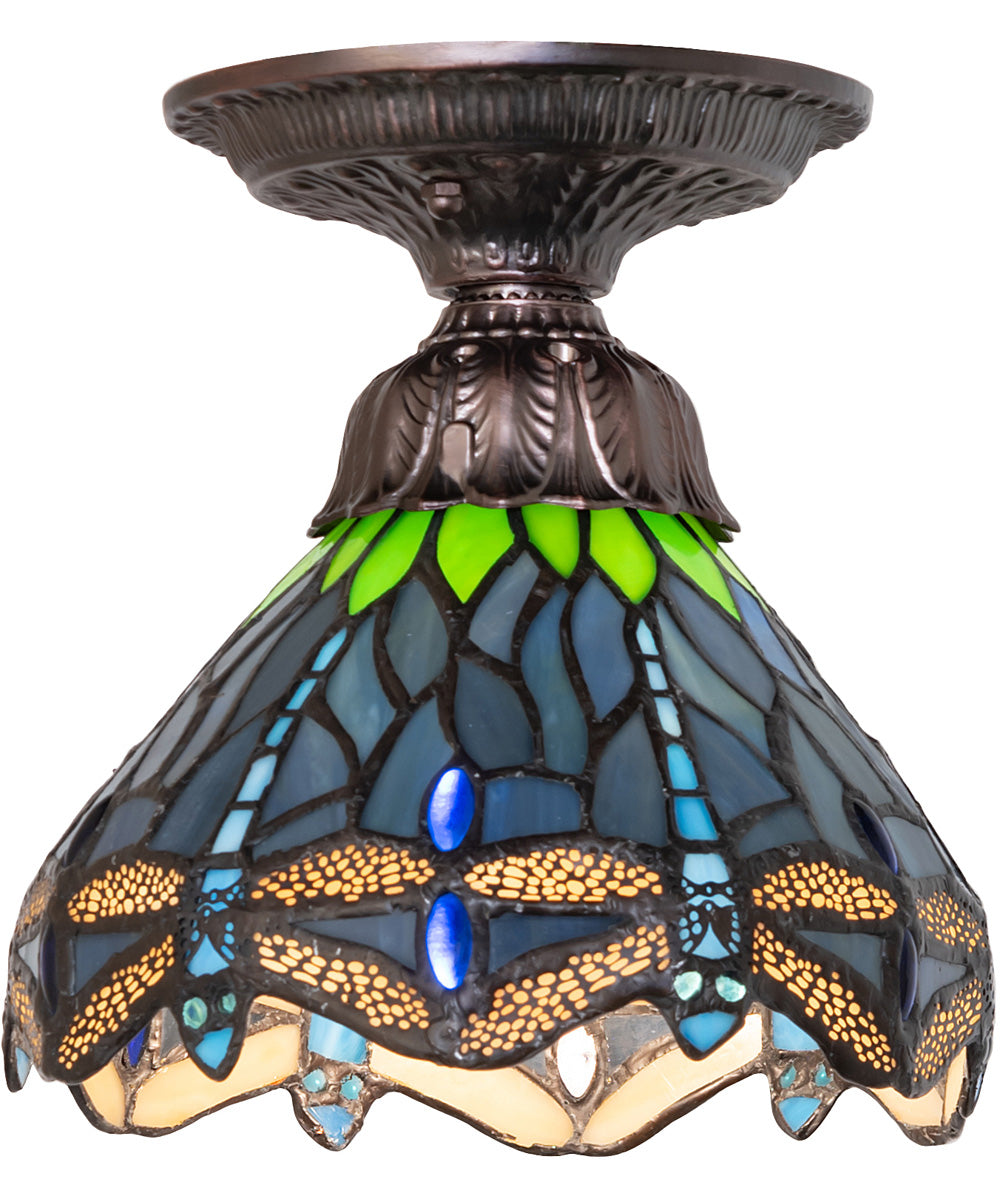 7" Wide Tiffany Hanginghead Dragonfly Flushmount Ceiling Light