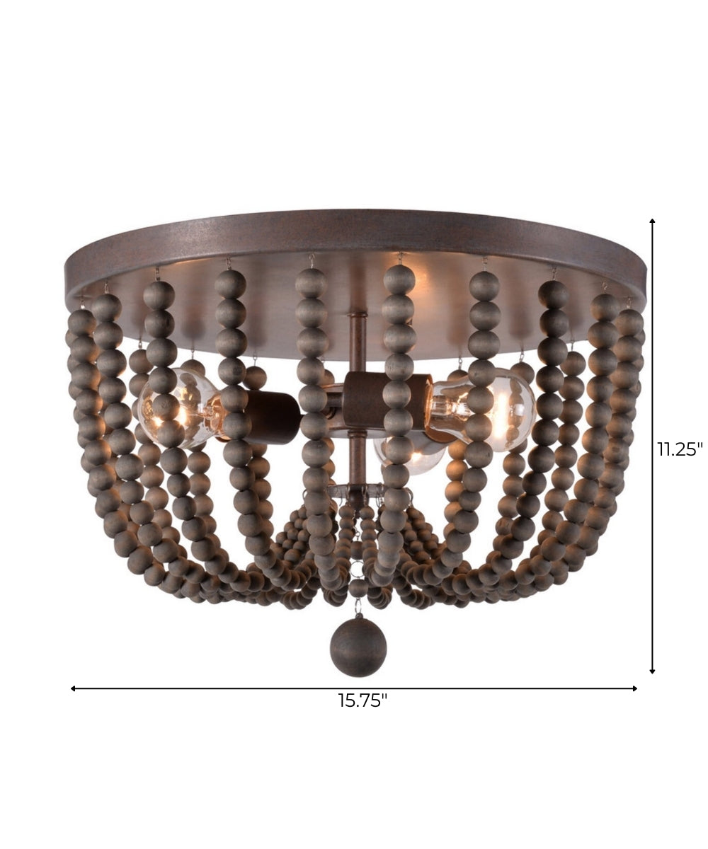 Dumas 16"W 3-Light Golden Bronze Finish Distressed Gray Wood Bead Flushmount by KenroyHome