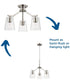 Vertex 3-Light Clear Glass Convertible Chandelier Brushed Nickel