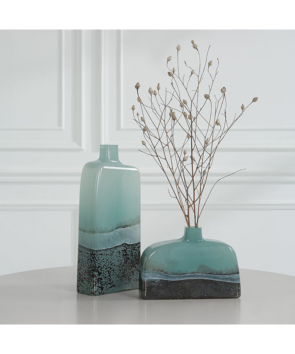 Fuze Aqua & Bronze Vases, Set Of 2
