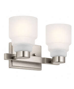 15"w Vionnet 2-Light Bath Light Brushed Nickel Finish with Satin Etched Glass Shade