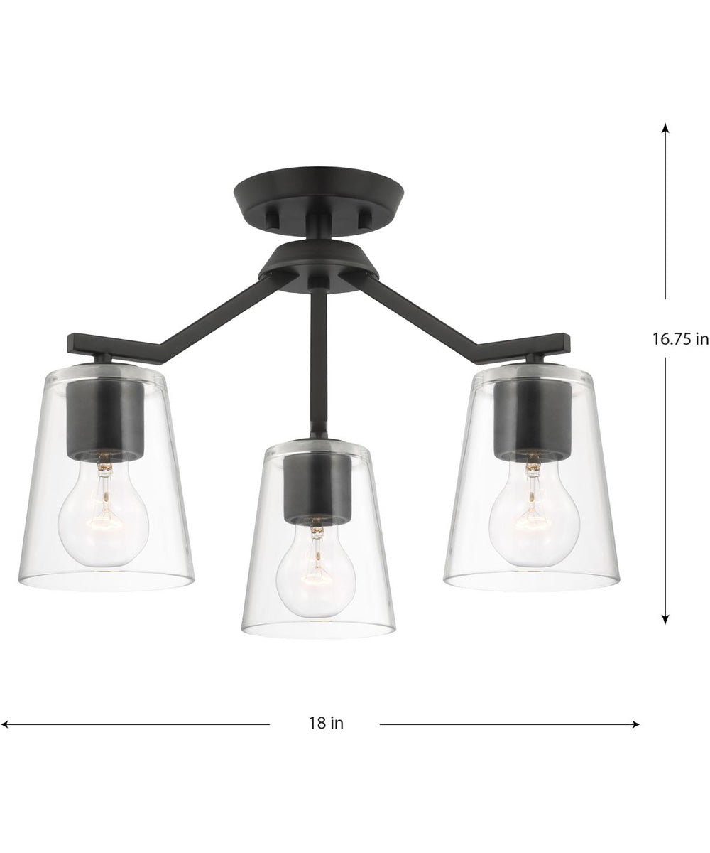 Vertex 3-Light Clear Glass Convertible Chandelier Matte Black