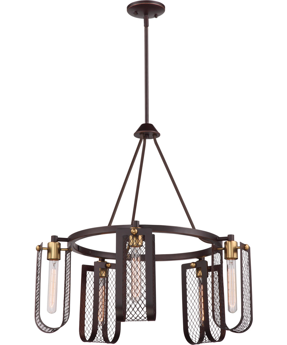 27"W Bandit 5-Light Chandelier Russet Bronze / Vintage Brass Accents