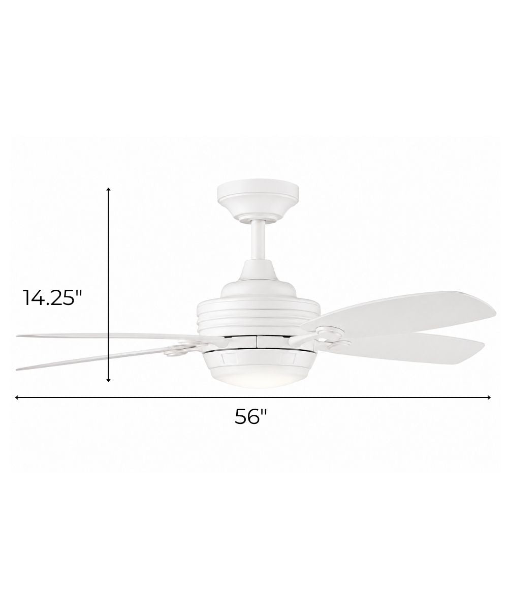 56" Tranquil 5-Blade Ceiling Fan White Finish with Integrated LED Light and Remote
