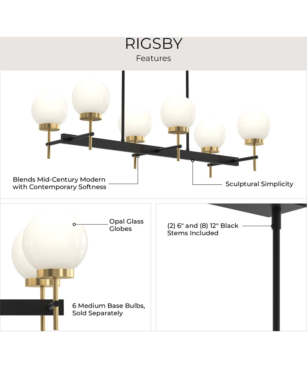 Rigsby 6-Light Linear Chandelier Matte Black and Brushed Gold