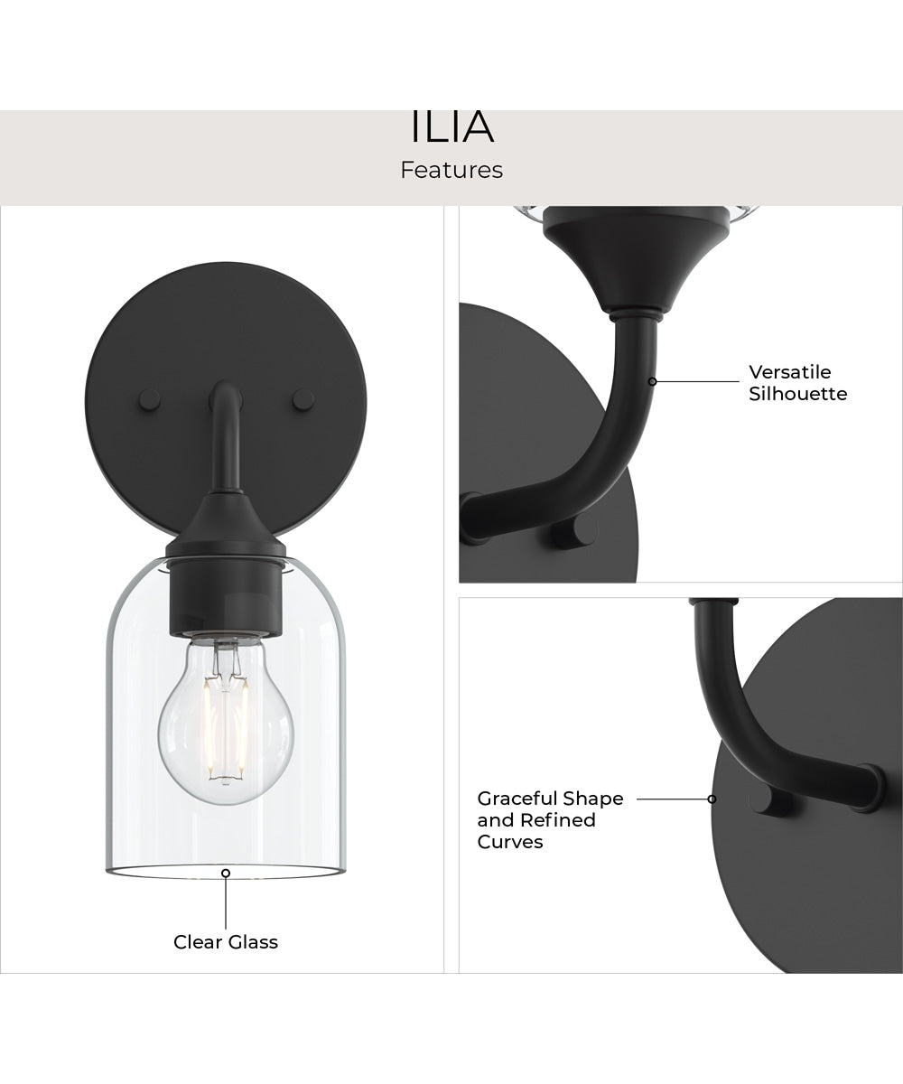 Ilia 1-Light Wall Sconce with Clear Glass Shade Matte Black