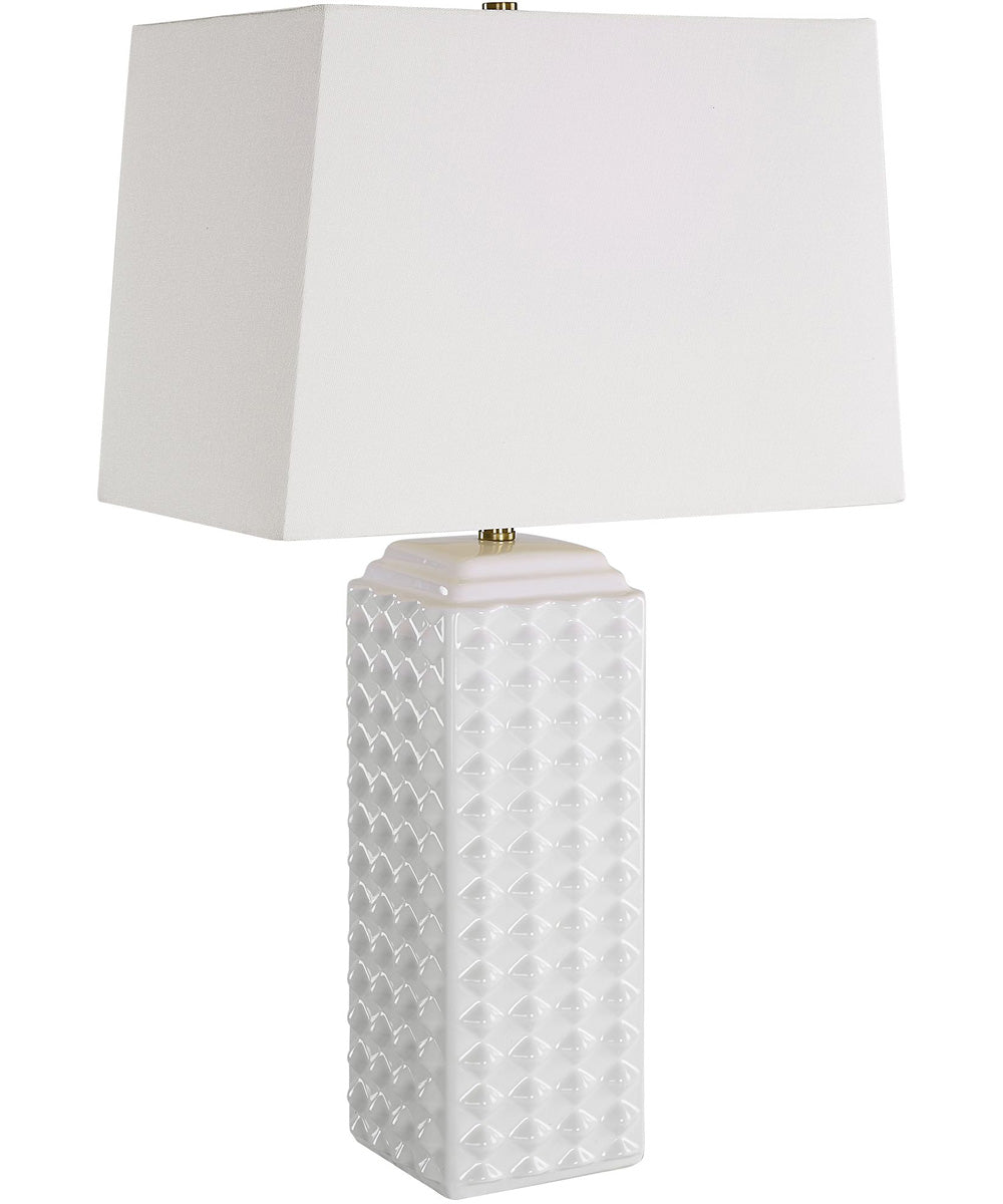 Square Ceramic Table Lamp with Diamond Knobs and White Linen
