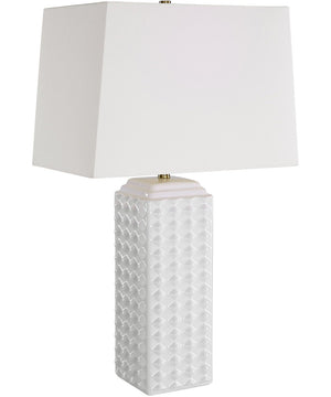 Square Ceramic Table Lamp with Diamond Knobs and White Linen