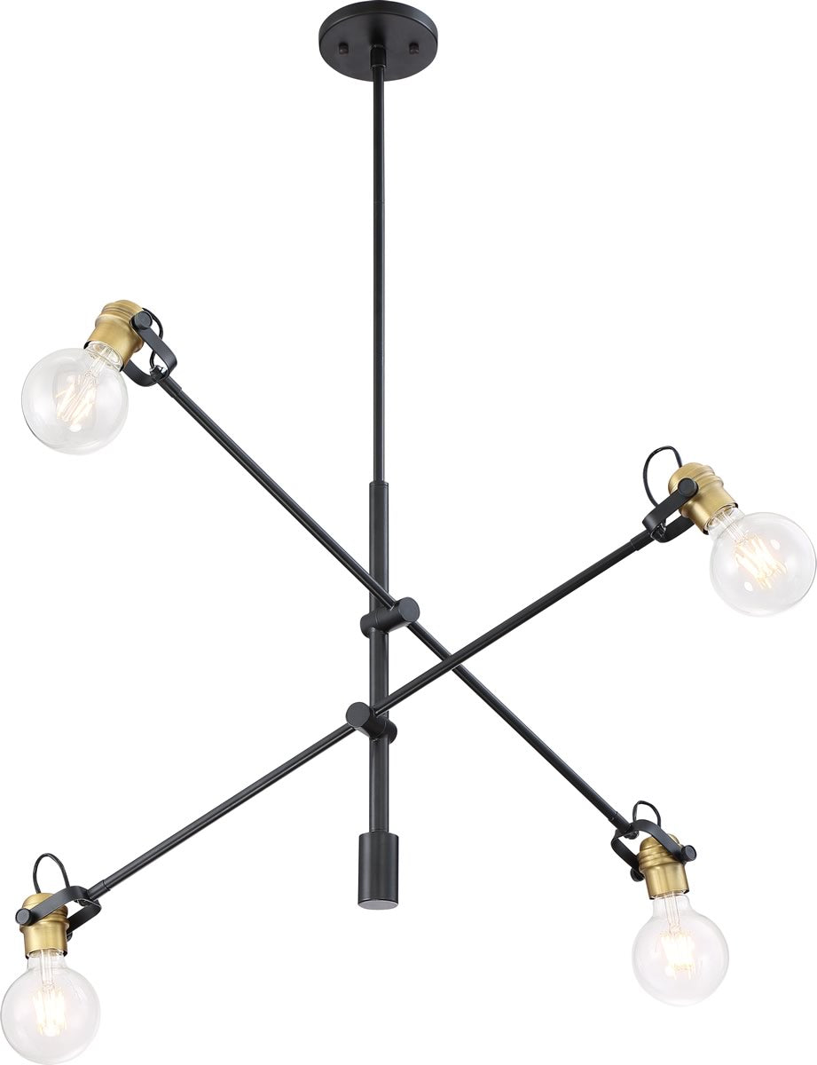 32"W Mantra 4-Light Pendant Black / Brushed Brass