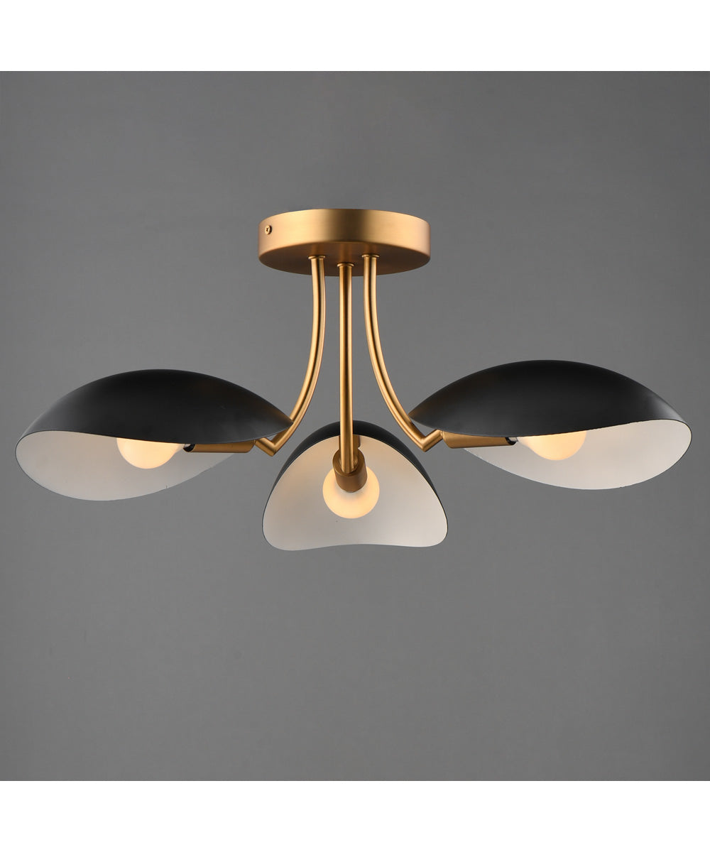 Maris 3-Light Semi Flush Black / Natural Aged Brass