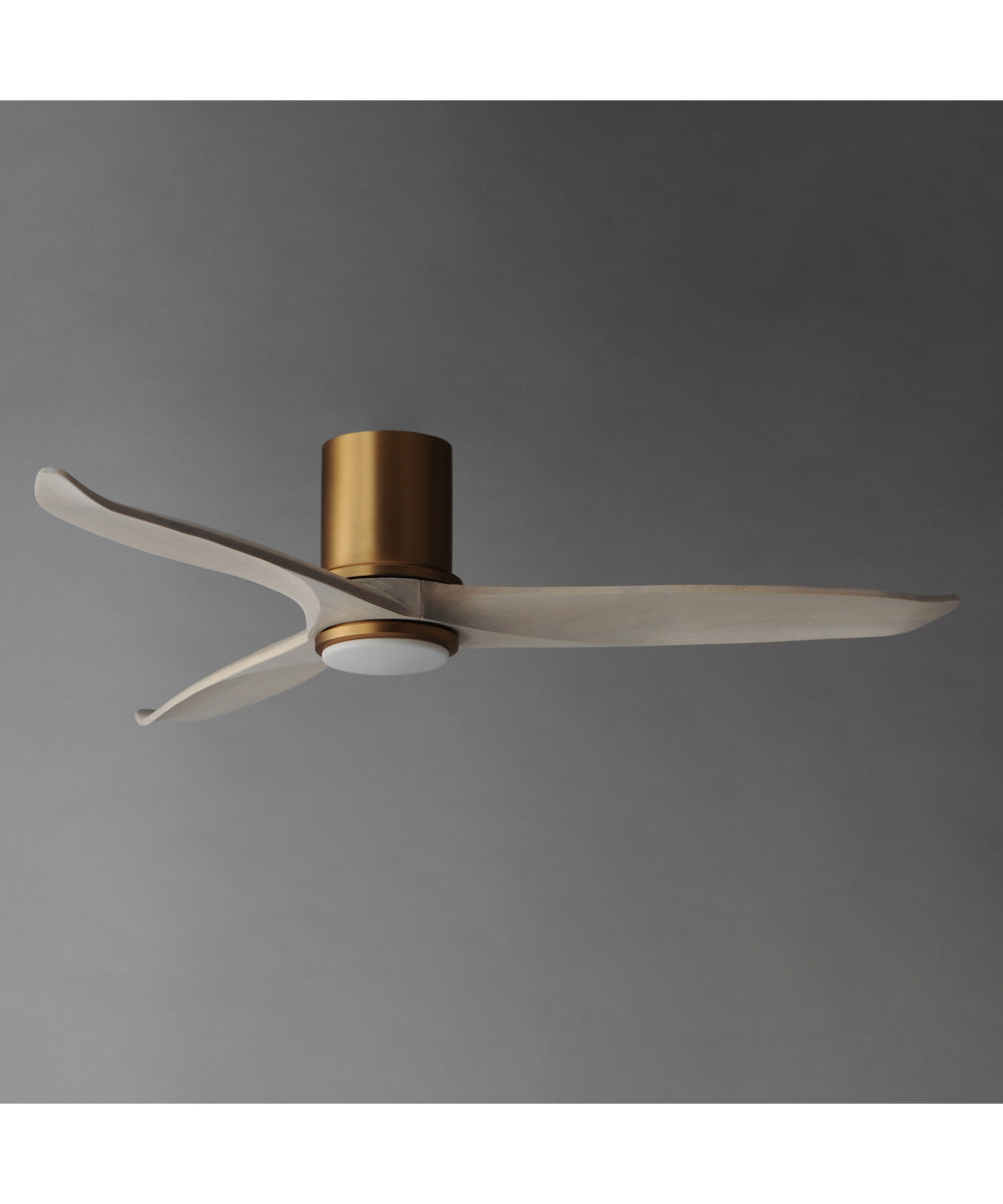 Woodwind 52 inch Solid Wood Blade Hugger Fan w LED Natural Aged Brass