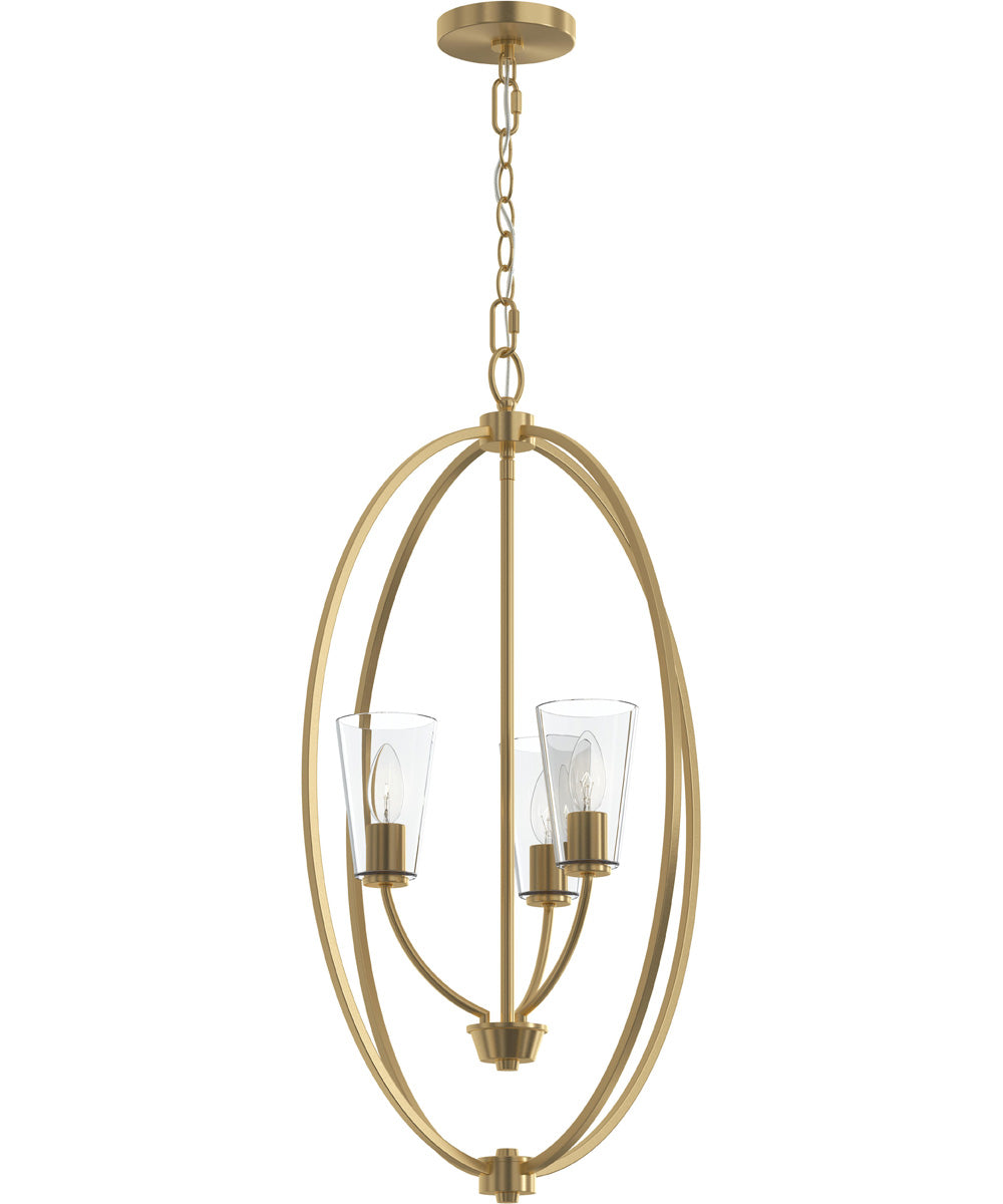 Jheni 3-Light Foyer Pendant with Clear Glass Shades Brushed Gold