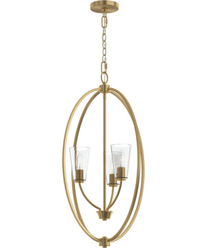 Jheni 3-Light Foyer Pendant with Clear Glass Shades Brushed Gold