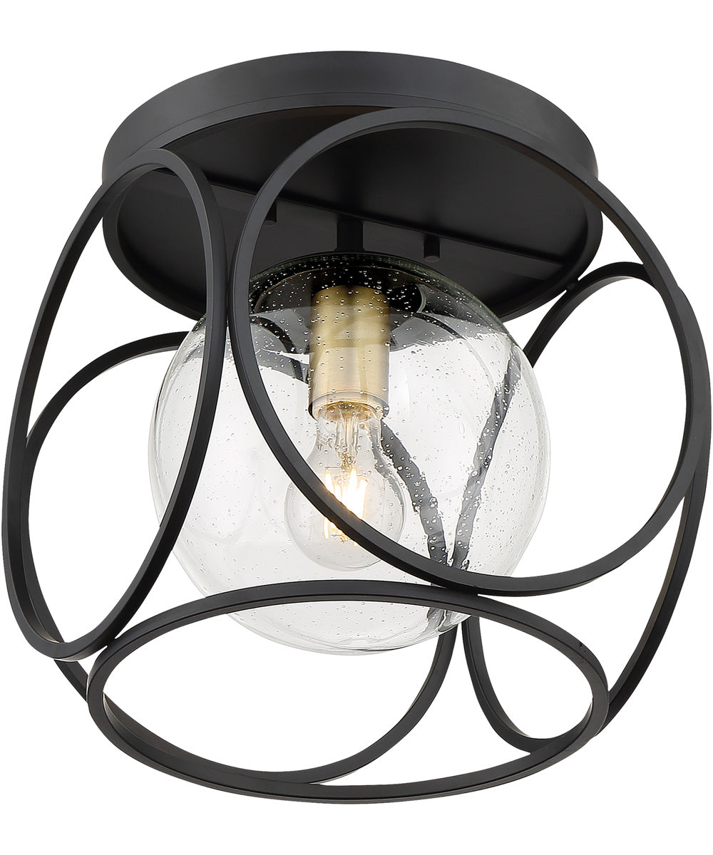 13"W Aurora 1-Light Close-to-Ceiling Black / Vintage Brass