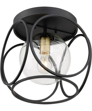 13"W Aurora 1-Light Close-to-Ceiling Black / Vintage Brass