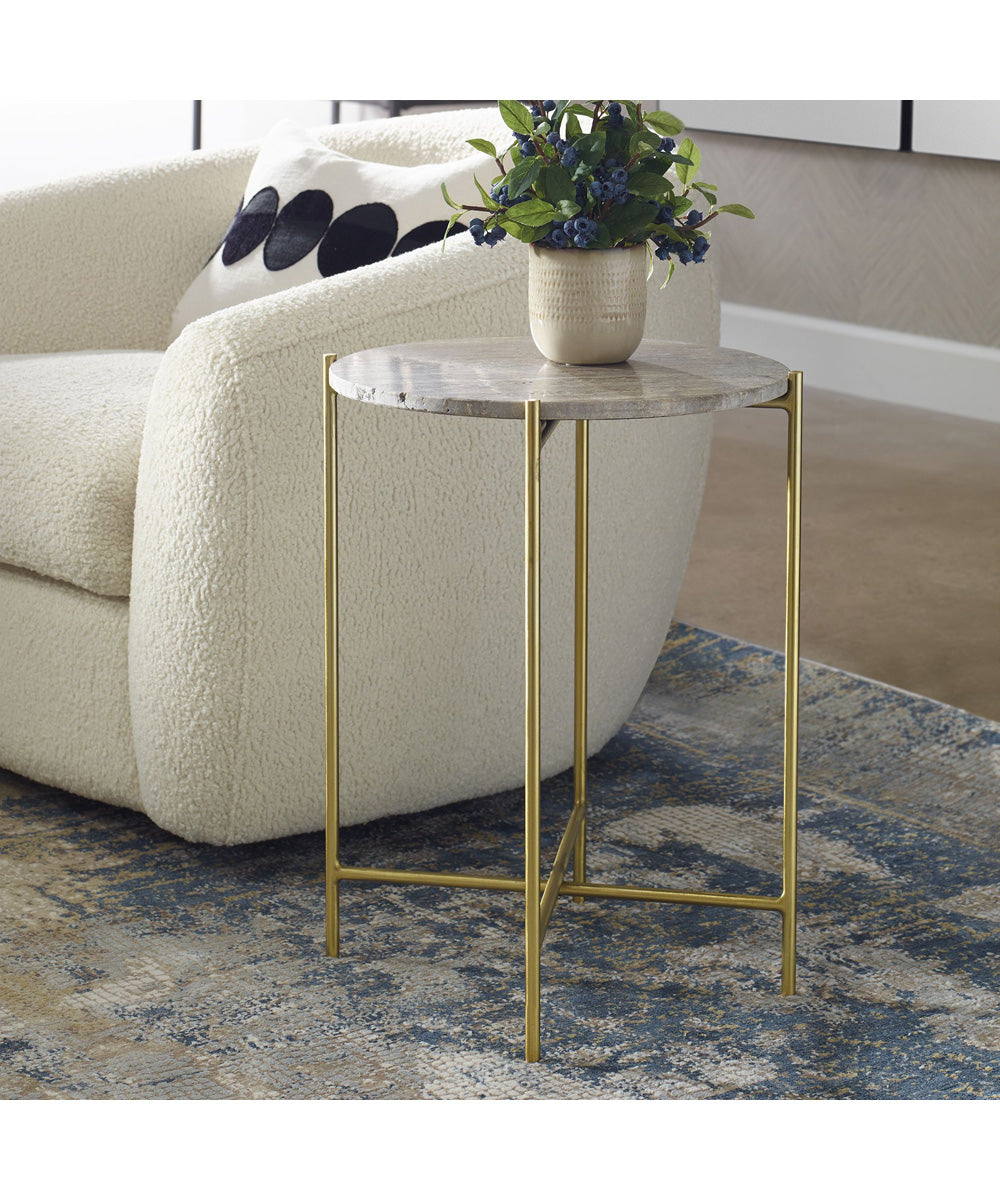 Accent Table with Gold Frame and Dark Travertine Marble