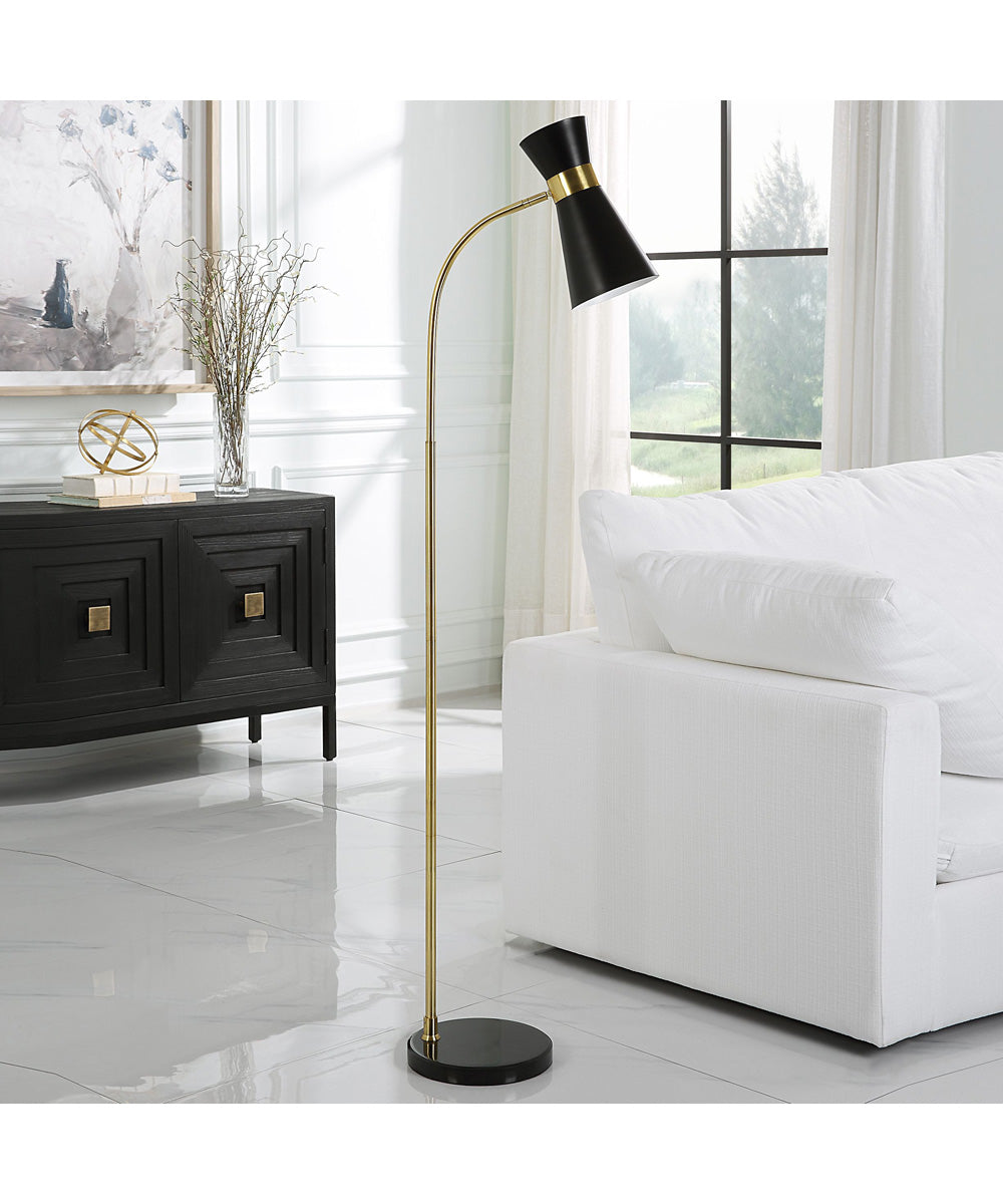 Floor Lamp in Gold with Black Marble and Black Metal