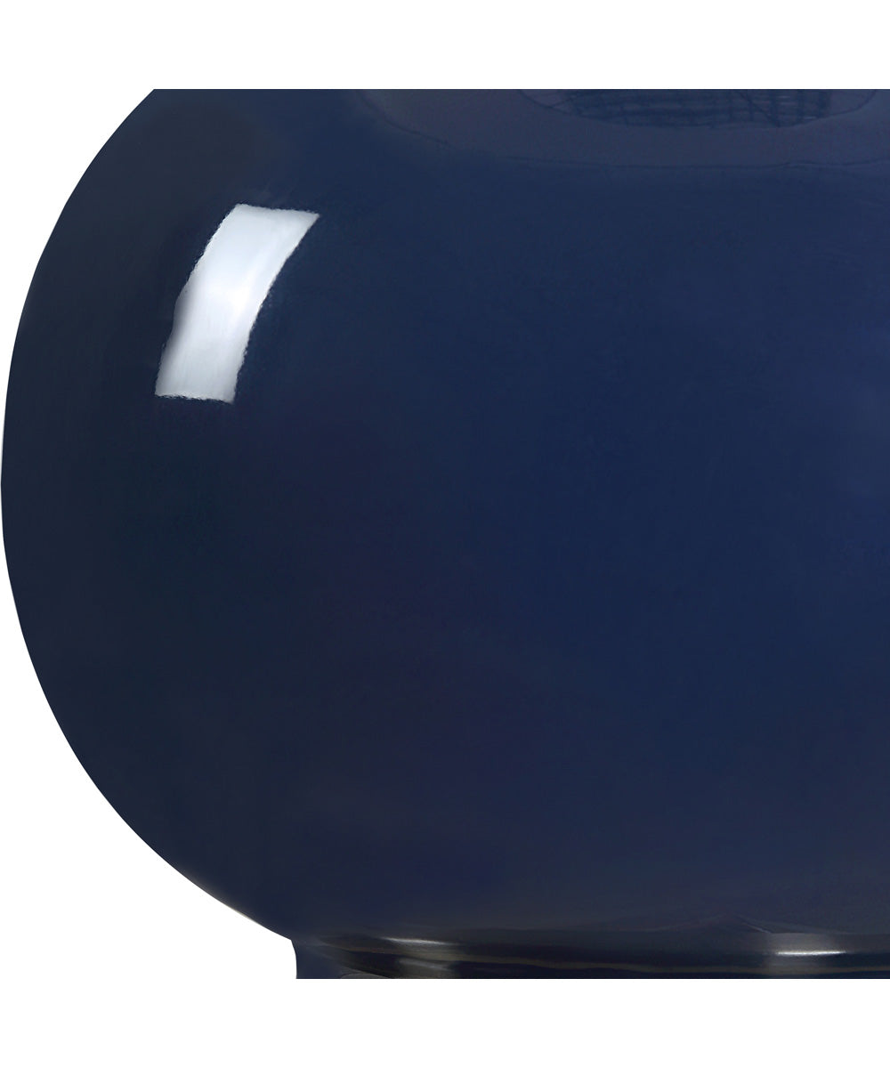 Ceramic Gourd Table Lamp in Navy Blue and White Linen