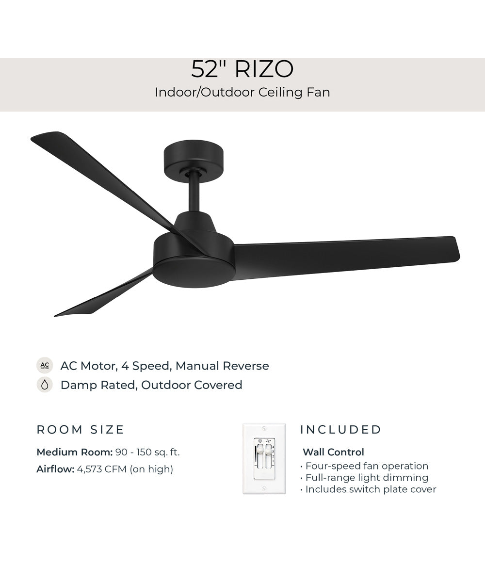 Rizo 52-in. 3-Blade Modern Ceiling Fan Matte Black