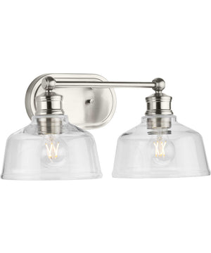 Singleton 2-Light 17" Farmhouse Vanity Light with Clear Glass Shades Brushed Nickel