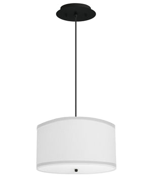 2 Light Pendant 18"w White Linen Shade with Diffuser, Black Cord