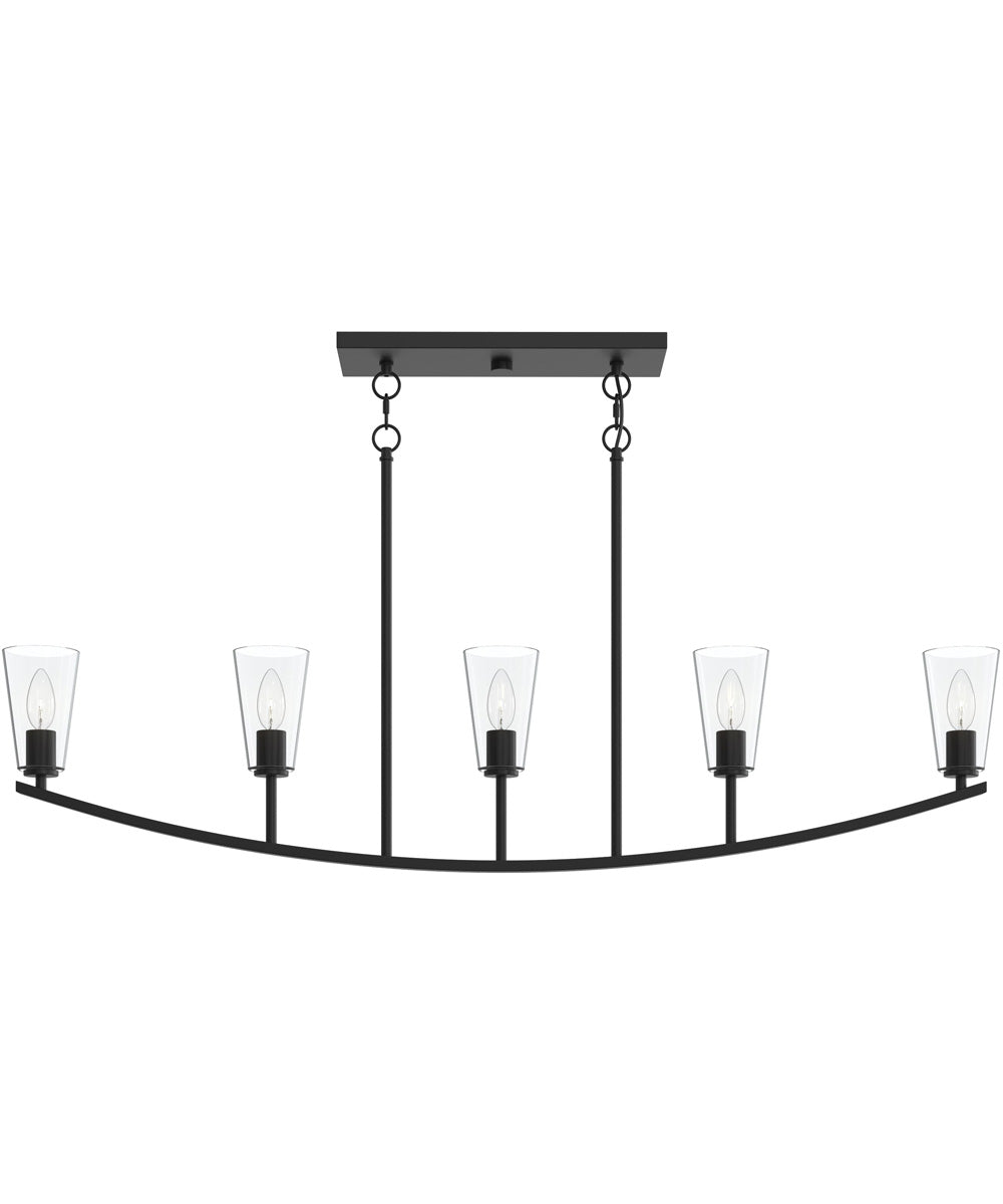 Jheni 5-Light Linear Chandelier with Clear Glass Shades Matte Black