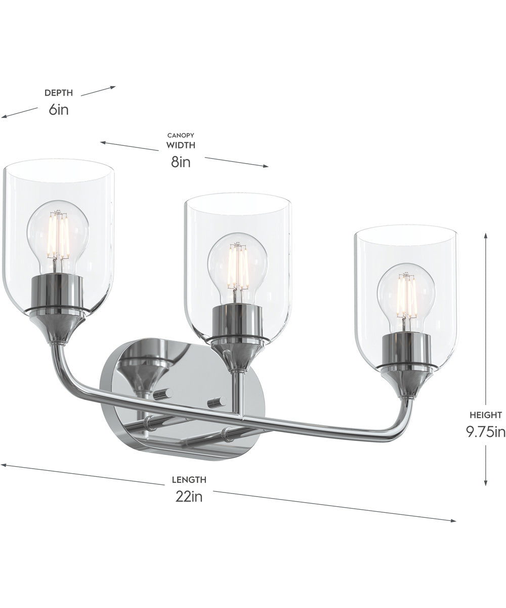 Ilia 3-Light Bath Vanity with Clear Glass Shade Polished Chrome