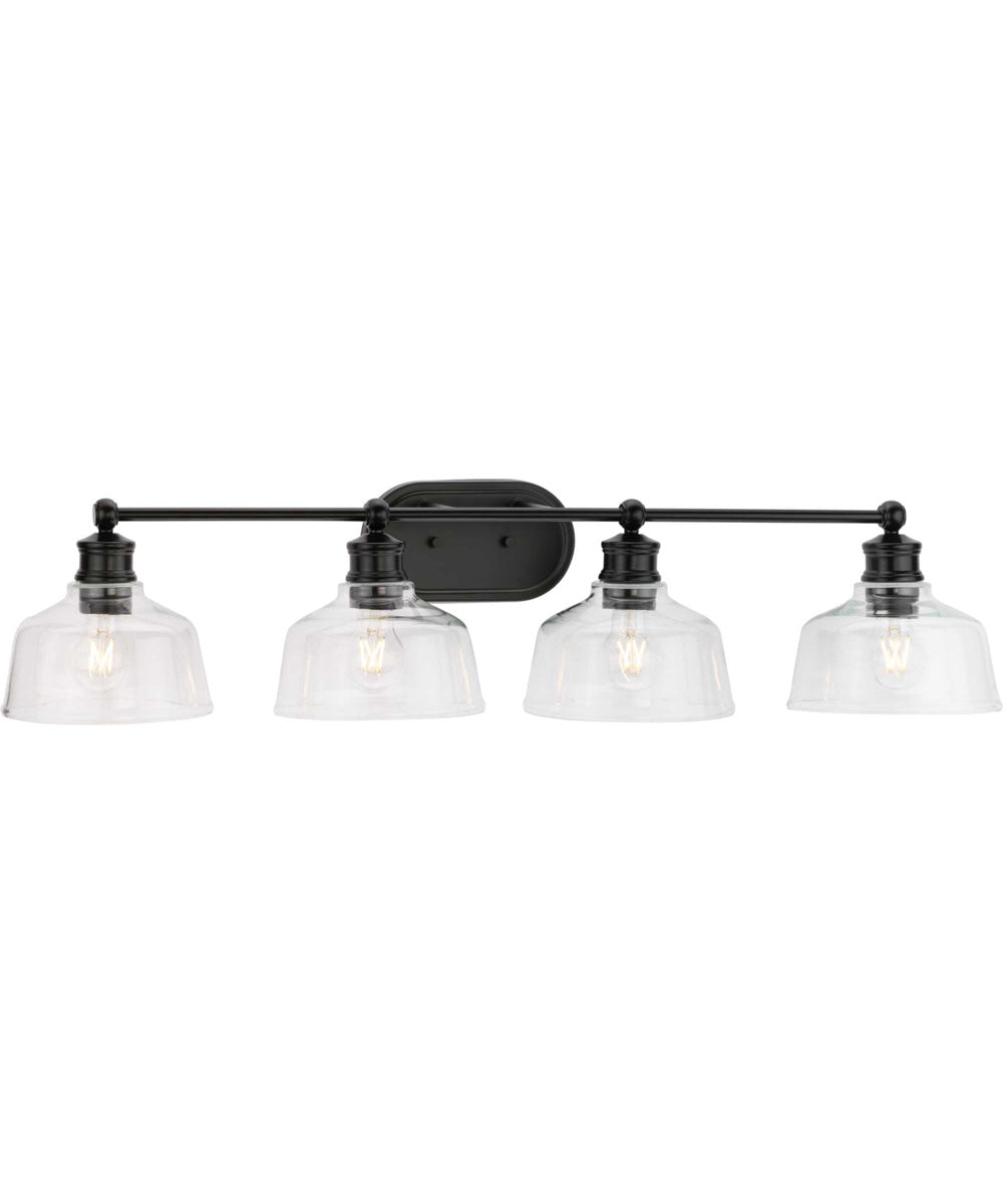 Singleton 4-Light 36" Farmhouse Vanity Light with Clear Glass Shades Matte Black