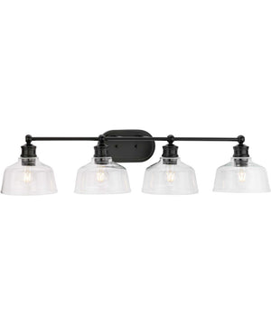 Singleton 4-Light 36" Farmhouse Vanity Light with Clear Glass Shades Matte Black