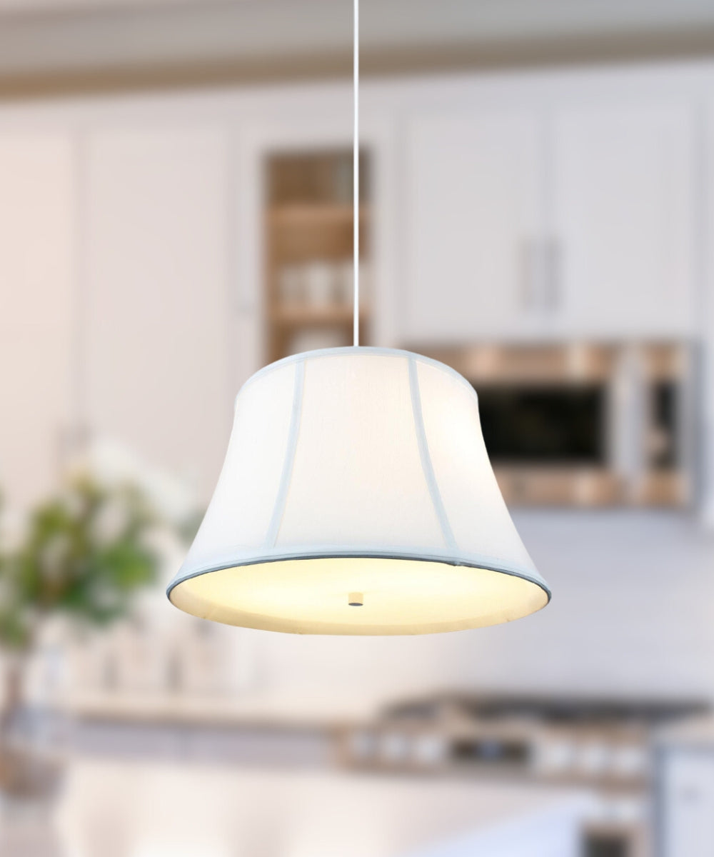 17" W 2 Light Pendant White Shantung Shade with Diffuser, White Cord