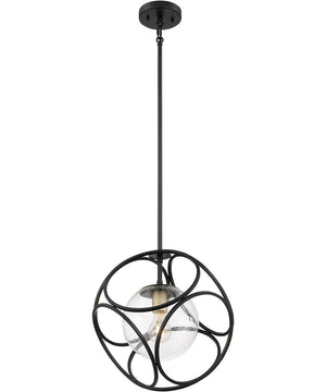 14"W Aurora 1-Light Pendant Black / Vintage Brass