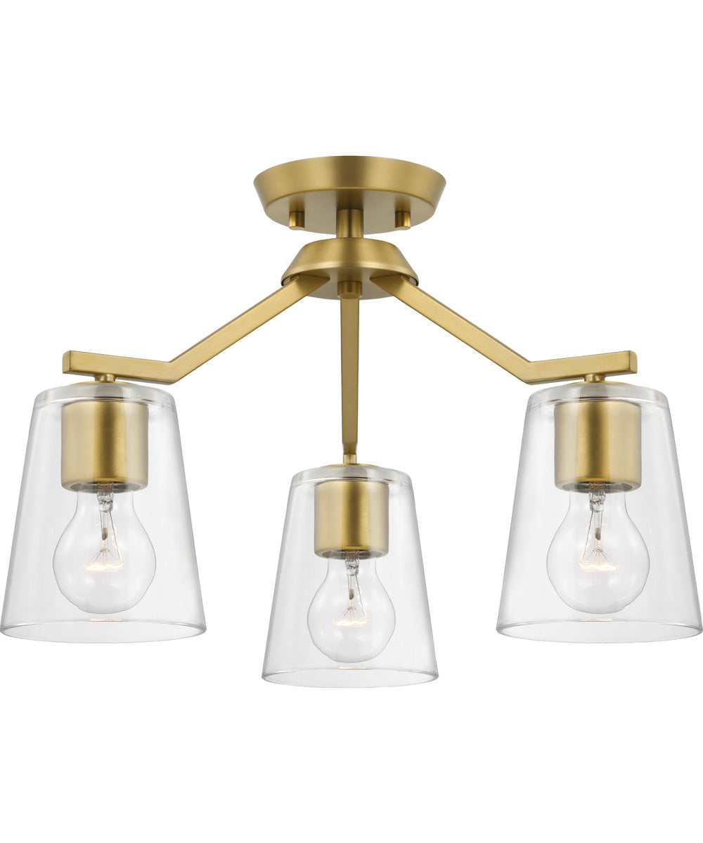 Vertex 3-Light Clear Glass Convertible Chandelier Brushed Gold