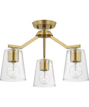 Vertex 3-Light Clear Glass Convertible Chandelier Brushed Gold