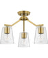 Vertex 3-Light Clear Glass Convertible Chandelier Brushed Gold