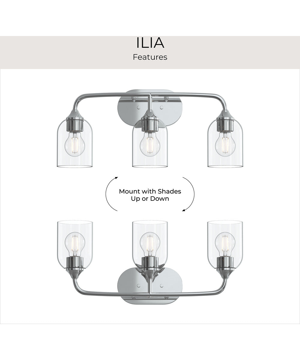 Ilia 3-Light Bath Vanity with Clear Glass Shade Polished Chrome