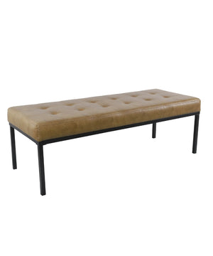 Tufted Metal Bench - Light Brown Faux Leather